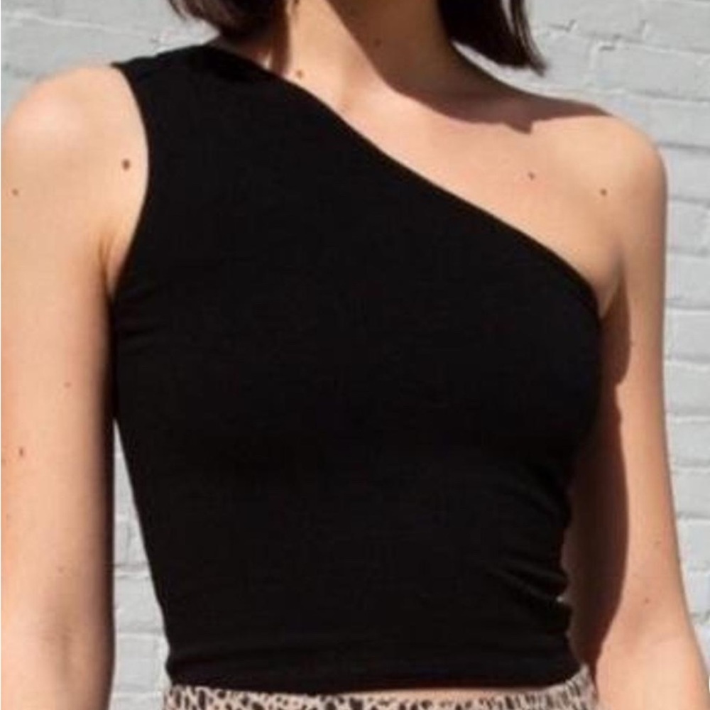 Brandy Melville Black One-Shoulder Tank Top